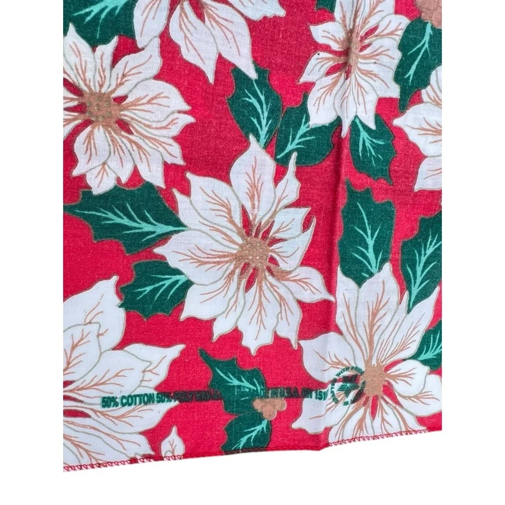 Vtg Set 8 Christmas Cloth Napkins Poinsettias Hav-a-Hank‎ Prop USA Mid Century